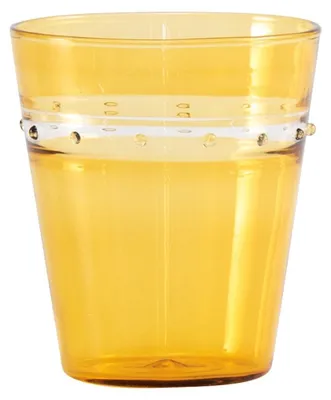 Immagine prodotto di Zafferano Bicchiere A Pallini Tumbler in vetro borosilicato soffiato a mano, set da 4 pezzi, colore giallo oro, design artigianale impilabile