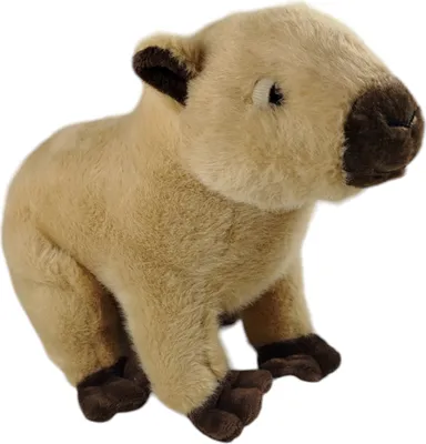 A plush toy capybara is shown against a white background.