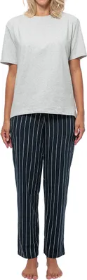 Produktbild von Schiesser Organic Baumwolle Schlafanzug Lounge Set bestehend aus einer langen Hose und einem Kurzarm-Shirt, Weiches Material mit hohem Baumwoll-Anteil, Hautfreundlich und elastisch