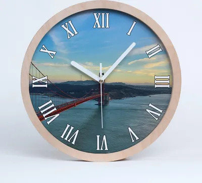 Produktbild von Holzuhr 30fi cm wanduhr - weiße Spitzen - Brücke sanrancisco
