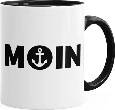 Produktbild von Kaffee-Tasse Moin mit Anker Frühstückstasse mit farbigen Henkel und Innenfarbe MoonWorks® schwarz unisize
