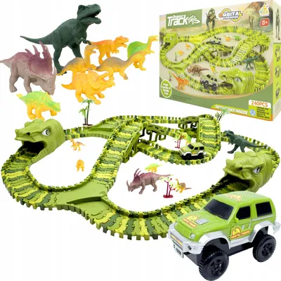 Zdjęcie produktu dla Tor Samochodowy Dinozaur + Autko Wyścigowy Tor Wyścigowy Park Dinozaurów