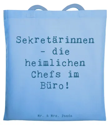 Produktbild von Mr. & Mrs. Panda totebag Spruch Sekretärin Chefin - Sky Blue - Geschenk, kreative Geschenke, personalisierte, Shopping Tasche, Einkaufstasche, Sekretärinnen feiern, Büro