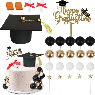 Immagine prodotto di Set per decorazione di torte, composto da 19 pezzi, in metallo, con stelle e palline, ideale per feste di laurea e dessert