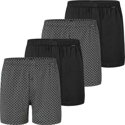 Produktbild von SCHIESSER Herren Jersey-Boxershorts, 4er Pack - 4Pack Boxershorts, Baumwolle, einfarbig Schwarz/Weiß M