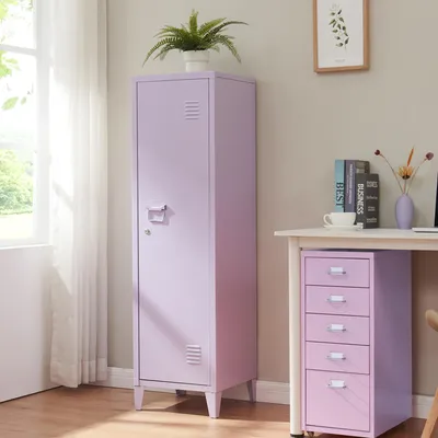 Zdjęcie produktu dla Pojedyncza szafka 'Kurikka' z 2 zamykanymi metalowymi półkami 137 x 38 x 38 cm Fioletowa