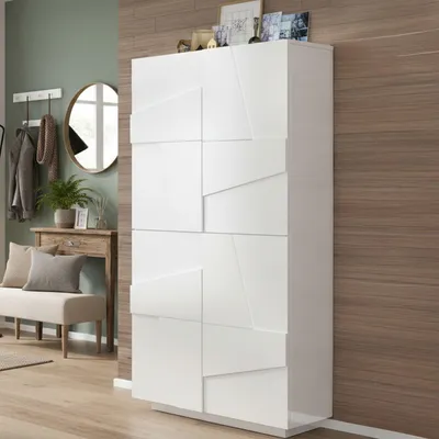 Immagine prodotto di Dmora Scarpiera Archibal 38x81x167h cm Bianco Bianco Lucido, 32 Paia 4 Ante  Italy