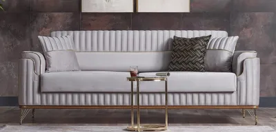 Produktbild von Casa Padrino Luxus Schlafsofa Hellgrau / Braun / Gold 228 x 94 x H. 88 cm - Wohnzimmer Sofa mit 3 Kissen - Luxus Wohnzimmer Möbel