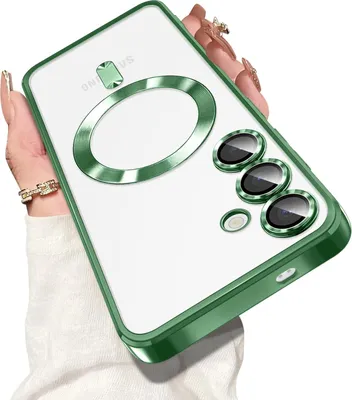 Image de Etui pour Samsung Galaxy S25 Etui transparent magnétique avec Magsafe et Camera Cover Vert