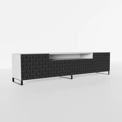 Produktbild von MEBLINI TV-Schrank 200cm Lang - Fernsehschrank - TV Lowboard Industrial - Unterschrank für Fernseher - TV-Unterschrank - TV-Schrank - CALIO - 200x41x53cm - Weiß Matt/Schwarz Matt