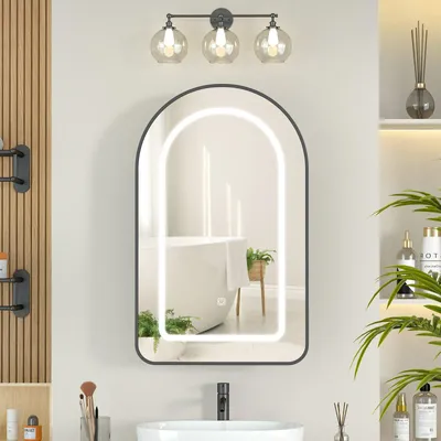 Produktbild von Radelldar bad mit Beleuchtung bogen Badezimmerspiegelschrank holz,Schwarz,42cm Breite