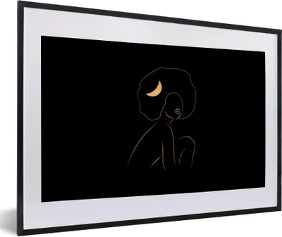 Produktbild von MuchoWow® Gerahmtes Poster Frau - Gold - Schwarz - Strichzeichnung 60x40 cm - Poster mit Schwarzem Bilderrahmen Wandposter Rahmen Foto Bilder - Schlafzimmer - Plakat in Rahmen - Drucken