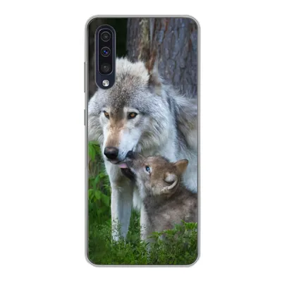 Produktbild von MuchoWow® Handyhülle Schutzhülle Hülle für Samsung Galaxy A30s Wolf - Moos - Wald - Welpe Silikon Softcase Handy Hülle - Karteninhaber