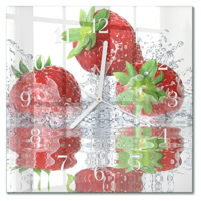 Produktbild von Tulup Glasuhr Wanduhr Küchenuhr Echt-Glas 30x30 cm Modern Dekorativ Geräuschlos Weiße Zeiger - Erdbeeren