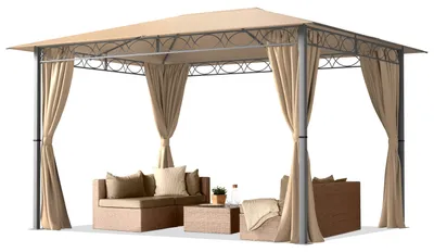 Produktbild von Gartenpavillon 3x4 m wasserdicht Premium Pavillon mit 4 Seitenteilen Gartenzelt ca. 220g/m² Dachplane in Taupe