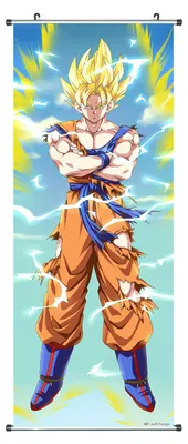 Obrázek produktu pro Velký svitkový obraz Dragon Ball | Kakemono z látky | Plakát 100x40cm | Motiv: Super Saiyajin 2