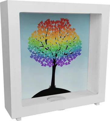 Produktbild von Baum in Regenbogenfarben Rahmen Spardose aus Holz