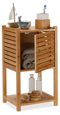 Image de Étagère de salle de bain en bambou - Étagère sur pied - Naturel - 62,5 x 35 x 29 cm - Pour salle de bain et cuisine