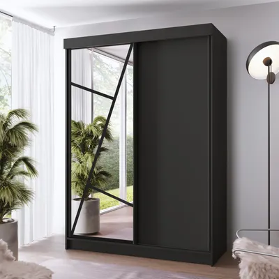 Produktbild von FurMeb24 Schiebetürenschrank LOE 138x205x59 cm Kleiderschrank mit Spiegel, 2-türiger Schiebeschrank (SCHWARZ/SCHWARZ)