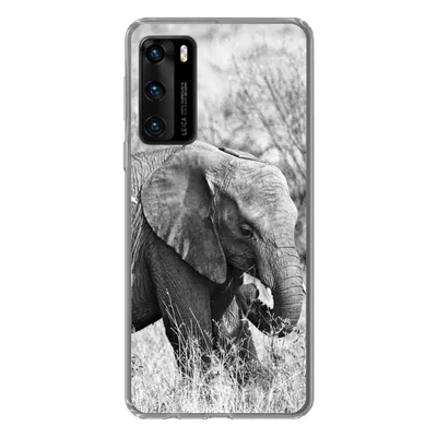 Produktbild von MuchoWow® Handyhülle Schutzhülle Hülle für Huawei P40 Elefant - Tiere - Gras - Schwarz und weiß Silikon Softcase Handy Hülle - Handytasche