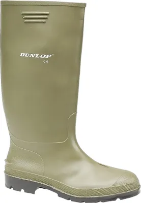 A single green Dunlop boot is shown against a white background.