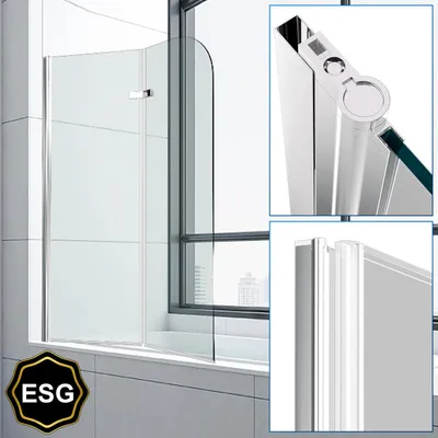 Immagine prodotto di Pannello doccia Eikuavons per vasca da bagno, 100x140 cm, divisorio doccia pieghevole in due parti realizzato in vetro di sicurezza da 6 mm (EGS), da montare sulla vasca, colore argento, trasparente