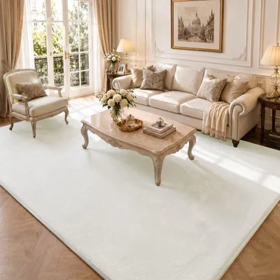 Produktbild von VOUNOT® Weicher Kurzflor Teppich Wohnzimmer mit Antirutschmatte 240x340 cm Creme