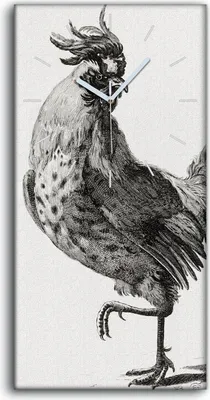 Produktbild von Wanduhr Bürouhr Leinwand Bild Geräuschlos 30x60 Zeichnung Tier Vogel Huhn Kunst - weiße Hände