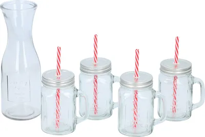Produktbild von Drinkset - Dekanter, 4 Glas mit Deckel und Stroh