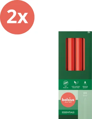 Immagine prodotto di Bolsius - Candele da tavola - 230/20 - 8 pezzi per confezione - Rosso tenue - Confezione - 16 pezzi - 2 confezioni
