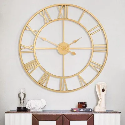 Productafbeelding van Ronde metalen klok, moderne Romeinse cijfers, vintage design, eenvoudige afleesbaarheid, wandklok voor woonkamer, keuken, slaapkamer, tuin, decoratie, zwart, 80 cm