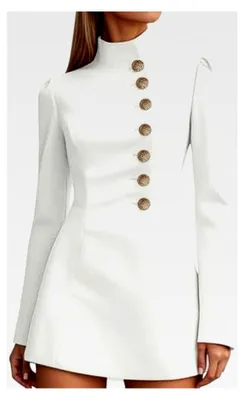 Produktbild von Etuikleid Damen mit Stehkragen und langen Ärmeln, festlich für Hochzeiten, Winter, Cocktailkleid, Hochzeitsgast, Midi-Kleider, Business, einreihig, Herbstkleid, Winterkleid, Blazerkleid, Partykleid