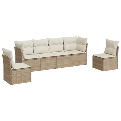 Produktbild von vidaXL 6-tlg. Garten-Sofagarnitur mit Kissen Beige Poly Rattan