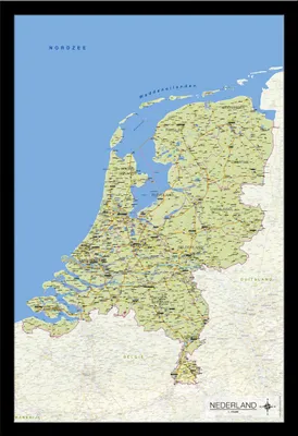 Produktbild von Landkarte der Niederlande - Poster - niederländische Ausführung + Wechselrahmen, Shinsuke® Maxi MDF schwarz, Acryl-Scheibe