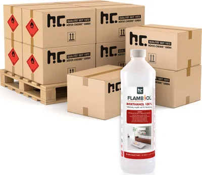 Produktbild von 540x 1 L FLAMBIOL® Bioethanol Hochrein 100 % in Flaschen für Edelstahl-Tisch-Kamine