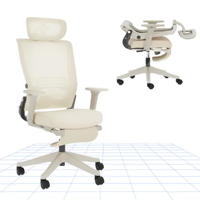 Produktbild von FLEXISPOT Foldex Ergonomischer Bürostuhl, klappbarer Bürostuhl für Kleine Räume mit Lendenwirbelstütze Höhenverstellbaren Armlehnen mit Fußstütze weiß