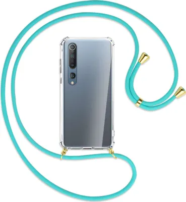 Produktbild von Handykette Backcover-Schutzhülle mit Band (Metall goldfarben) für Xiaomi Mi 10 (Pro) - türkis