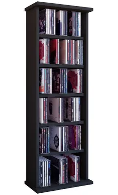 Zdjęcie produktu dla Półka CD z drewna | Półka CD z miejscem na 150 płyt CD lub 65 DVD lub 36-wideo | Wymiary: H. 92 x W. 31 x D. 18 cm | Elegancka półka DVD stojąca | Blu ray Półka do salonu | Półka CD | Vostan