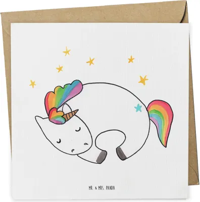 Produktbild von Mr. & Mrs. Panda Klappkarte Einhorn Nacht - Weiß - Geschenk, Grußkarte, Glückwunschkarte, doppelkarte, Menschen, Unicorn, Freundin, anlasskarte, faltkarte, Einhörner