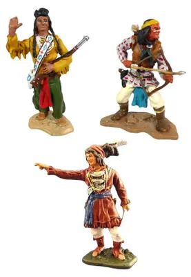 3 Native-American-Figuren, Metall, 6 cm, Maßstab 1/32