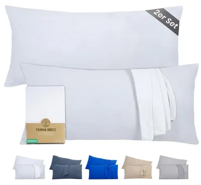 Image de Housse de coussin jersey coton - Blanc - 40 x 80 cm - Lot de 2