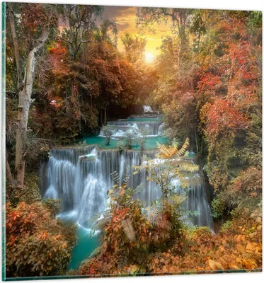 Produktbild von Bilder auf glas - Park Wasserfall Wasser - 40x40cm - Glasbilder - Wandbilder - Kunstdruck - zum Aufhängen bereit - Wanddekoration aus Glas - Glas Bilder - Wandbild auf Glas - Einteilig - GAC40x40-3995