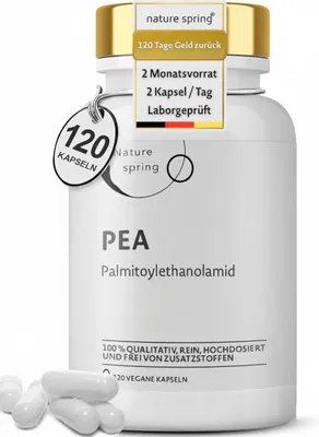 Produktbild von PEA Kapseln 500 mg - Palmitoylethanolamid hochdosiert - 1.000 mg pro Tagesdosis - Reine Monosubstanz - - Labor - 120 Kapseln