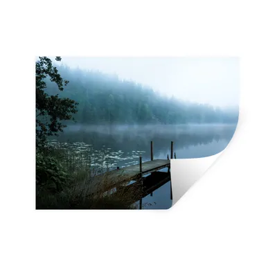 Produktbild von MuchoWow® Wandtattoo Wandsticker Wandaufkleber Natur - See - Wald - Nebel 40x30 cm Selbstklebend und Repositionierbar - Faltenfrei
