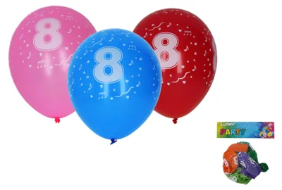 Obrázok produktu pre Nafukovací balón 30 cm - sada 5 kusov s číslom 8