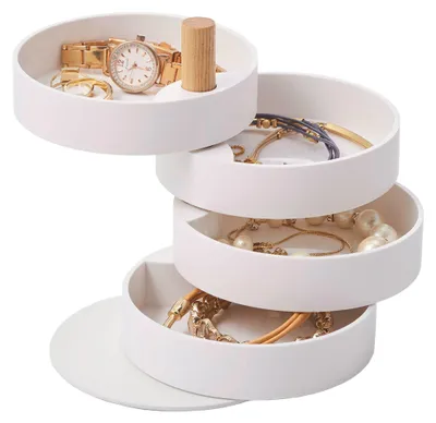 Produktbild von YAMAZAKI 3408 TOSCA 4Tiered Accessory Box, white, Steel/Wood/ABS Resin, 10 x 10
