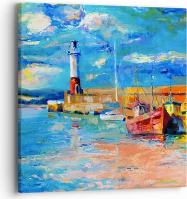 Produktbild von Bild auf Leinwand - Leinwandbild - Leuchtturm Meer - 40x40cm - Wand Bild - Wanddeko - Wandbilder - Leinwanddruck - Bilder - Kunstdruck - Wanddekoration - Leinwand bilder - Wandkunst - AC40x40-3693