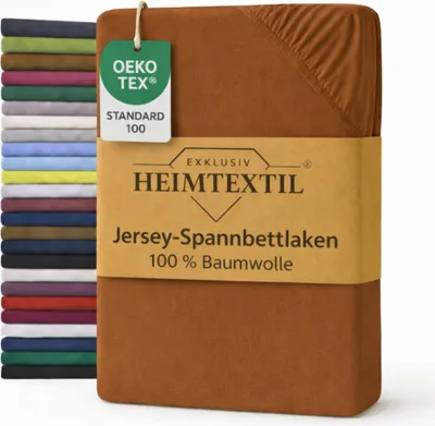 Produktbild von EXKLUSIV HEIMTEXTIL Marke Jersey Spannbettlaken 120 x 200 cm Nougat 100% Baumwolle   Bed-Sheet Bettlaken Spannbetttuch Topper Leinentuch