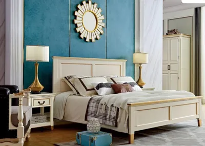 Produktbild von Schlafzimmer Set Design Bett+2x Nachttische Möbel Komplett Holz Kleiderschrank