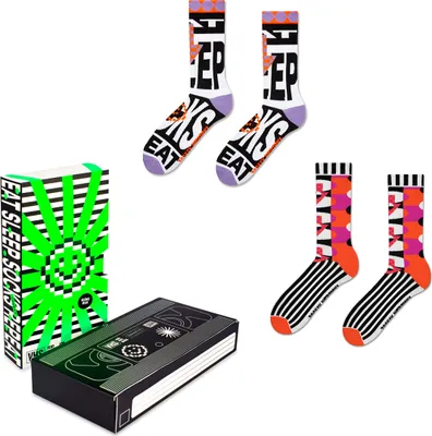 Produktbild von ZOOKSY Socken Bunt mit Coole Lustige Motiv VHS Love & Respect 36-40 | 2 Paar Fluoreszierende Socken im Dunkeln Leuchten für Damen und Herren Uni, Geschenkideen